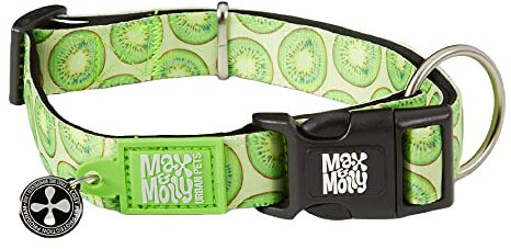 Max & Molly Hundehalsband mit Sicherheits-QR-Code, Hundemarke, weich, verstellbar und wasserdicht, niedliches Sommer-Themen-Design für Mädchen und Jungen, Hunde und Welpen, Größe L, Kiwi-Grün