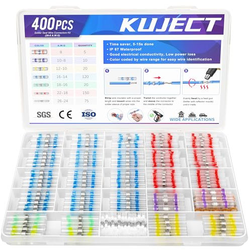 Kuject 400 connettori per saldatura a saldare, 26-8 AWG, connettore termorestringente per saldatura, impermeabile, isolato e isolato per cavi elettrici, per veicoli marini e camion