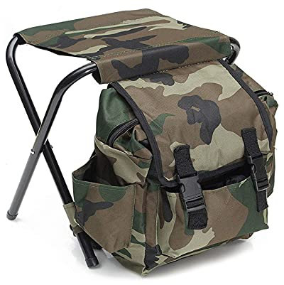 BAIAA Camping-Klappstuhl, Tragbarer Klapphocker Im Freien, 2 In 1 Fischerhocker Mit Eisbeutel, Verwendung Zum Wandern, Picknick, Grill (Camouflage)