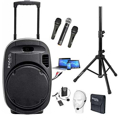 IBIZA Sound Light - PORT12VHF-MKII 700w SYSTÈME DE SONORISATION Portable Autonome - USB-MP3 Bluetooth - 4 MICROS Fil et sans Fil VHF - Pa Sono Enceinte DJ karaoké Discours Fitness