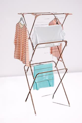 tradefirst 3 Tier Clothes Airer 【|】 Clothes Drying Rack【|】 Portable Small Clothes Horse Extendable And Adjustable For Laundry Room + Indoor And Outdoor Rose Gold