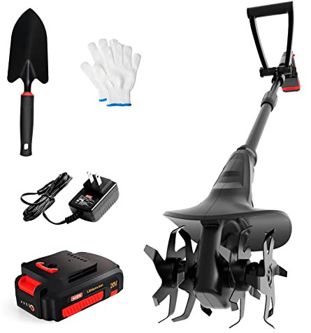 MZK - Motocoltivatore a batteria da 20 V, alimentato a batteria, 19,8 cm, batteria da 20 V, 280 giri/min con 24 denti in acciaio, larghezza massima 19,8 cm