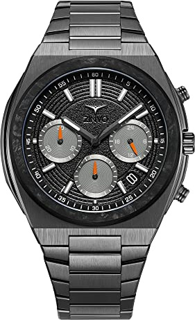 ZINVO Chrono Venom Quarz Chronograph Stahl Schwarz Grau Silikon Datum Saphir Herrenuhr, Schwarz , Armband