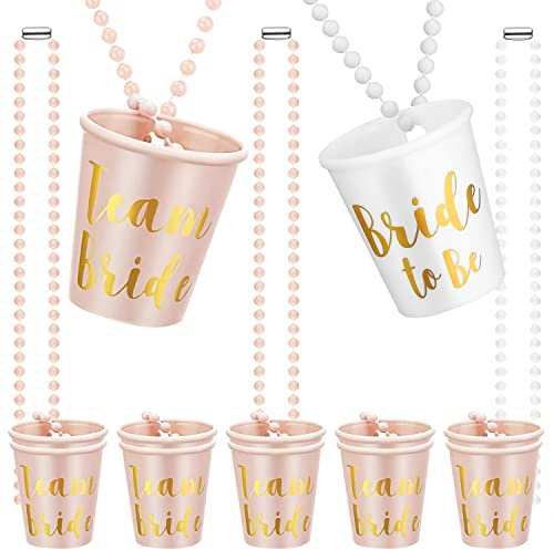 Schnapsglas Zum Umhängen JGA Becher Accessoires Frauen Schnapsgläser mit Kette 12 Stück Shotgläser Becher zum Umhängen für Team Braut Junggesellinnenabschied Brautparty (Rosa und Weiß)