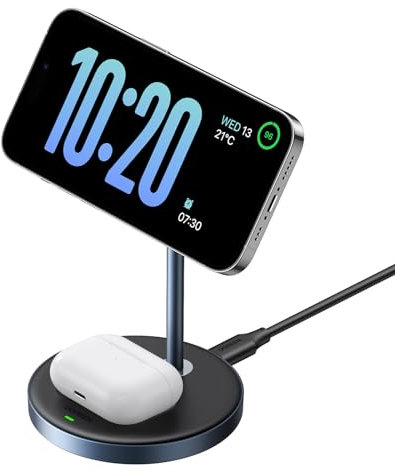 UGREEN MagFlow Chargeur Induction iPhone 2 en 1 Qi Compatible avec MagSafe iPhone 16 Plus Pro Max 15 14 13 AirPods 4 3 Pro 2 Station de Charge sans Fil Magnétique Rapide Mode Standby