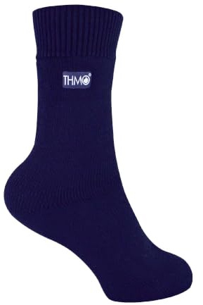 THMO Kids Indoor Slipper Socks with Grippers Thick & Warm Comfort Loose Top Non Slip Thermal Socks (12-3, Navy)