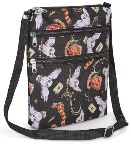 Harry Potter Crossbody-Taschen für Damen, Hogwarts Gryffindor, Offiziell lizenzierte Kleine Sling Bag, Umhängetasche, Umhängetasche, Reisegeldbörse für Reisepass, Zaubererwelt-Fans, Erwachsene &