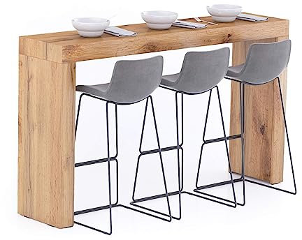 MOBILI FIVER, Mesa Alta Evolution 180x40, Madera Rustica con Dos Patas, Mesa Auxiliar de Cocina para 3 Personas, Made In Italy