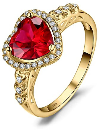 JewelryPalace Verlobungsring Eheringe Promise Verlobung Ring Silber 925 Damen, Edelstein Synthetisch Rubin Ringe, Herz Liebe Silberringe Antragsring Entouragering Ringe, Damen Schmuck Vergoldet 54