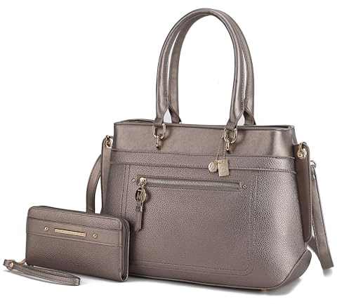 MKF Collection Umhängetasche mit Handgelenktasche für Damen, veganes Leder, Tragegriff oben, Crossbody-Tasche