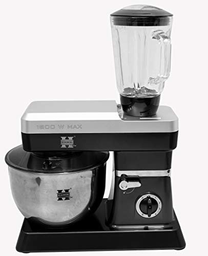 Herzberg, HG5065-BK, Multifunktions-Küchenmaschine, Standmixer aus Glas, 1,7 l, Leistung 1800 W max, 6 Geschwindigkeitsstufen, Fassungsvermögen der Schüssel 6,5 l, Edelstahl, Farbe Schwarz