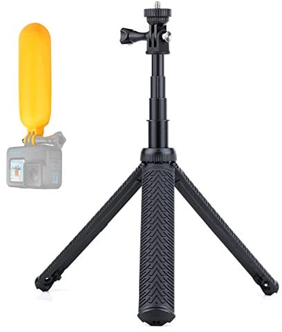 YALLSAME Aluminium Selfie Stick Tripod Stand and Floating Grip for GoPro Hero 13 12 11 10 9 8 7 6 5 4 3 Max AKASO SJCAM DJI OSMO Action Camera, Used as Telescoping Monopod Pole Hand Grip Tripod Stand