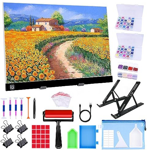 Bloc lumineux A3 pour peinture au diamant, kit de tableau lumineux Ratukall à LED, boîte lumineuse portable pour traçage avec ensemble d'outils de peinture 5D pour perceuse complète, accessoires de