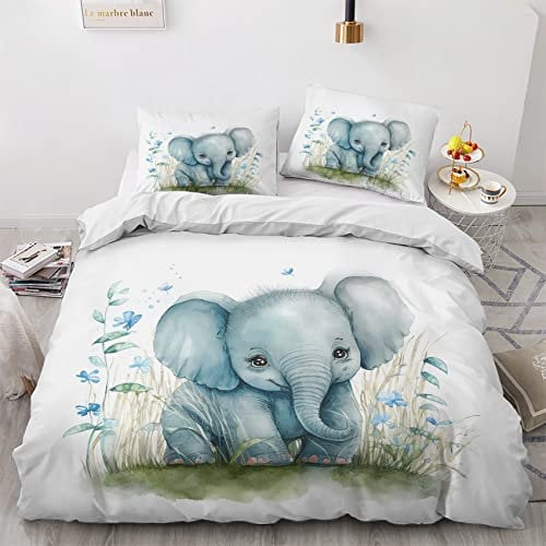 GEDAEUBA Kinder Bettwäsche 135x200 Sommer - Süße Elefant Bettbezug 135 x 200 2er Set, Wendebettwäsche und Kissenbezug 80x80, Weiche & Atmungsaktive Mikrofaser Bettwäsche-Sets mit Reißverschluss