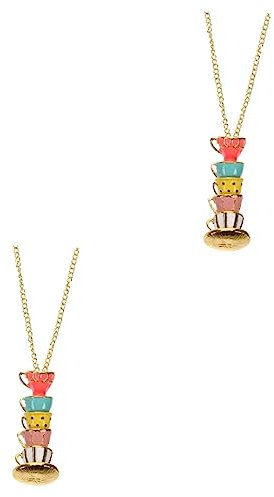 GALPADA 2pcs Teacup Necklace Sweater Necklace Enamel Necklace Sweater Chain Choker Necklace for Women Fashion Jewelry Funny A Necklace Necklaces for Women Fashion Simple Miss Pendant Alloy