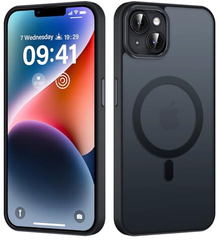 Yoedge Magnétique Coque pour Apple iPhone 14/Apple iPhone 13 6,1, Compatible avec MagSafe, Translucide Mat Arrière Anti-Jaune Étui,Ultra Mince Silicone TPU +PC Rigide Antichoc Protection Housse,Noir