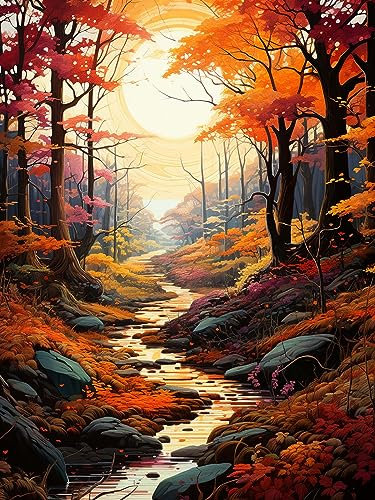 Ginfonr DIY Diamond Painting Zubehör Wald Fluss Set Full, 5D Diamant Painting Landschaft Bilder Kit Crystal Rhinestone Embroidery Decoration Für Home Wall Décor 30x40 cm