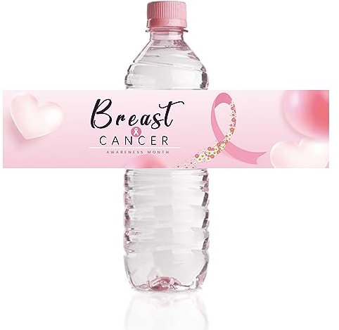 WANDIC Etiquetas para botellas de agua, 50 unidades de 8.15 x 1.97 pulgadas, cinta rosa para botella de concienciación sobre el cáncer de mama, calcomanías para decoración de fiestas