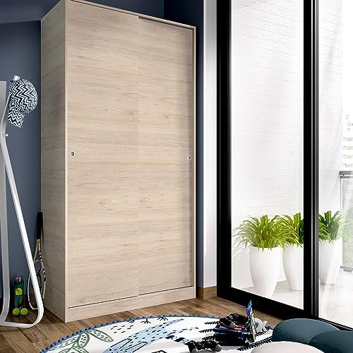 DMORA Armario Kilimanjaro - Armario para dormitorio, armario con 2 puertas correderas, 100 x 50 x 204 cm, roble