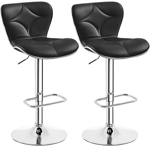 Yaheetech 2er Barhocker-Set Höhenverstellbarer Barstühle Sitzhöhe 61 cm - 82,5 cm Sitzhocker mit Rückenlehne & Fußstütze bis 136 kg Belastbar fürs Esszimmer/Café/Bar/Salon/Küche, Schwarz