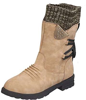 BIISDOST Stivali da donna Stivali alti lunghi: Stivali invernali piatti impermeabili casual comodi stivali western chiusura lampo laterale alla moda semi-alti traspiranti stivali retrò eleganti,