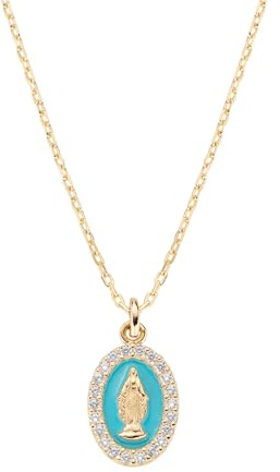 Amen Gioielli, Collana con Medaglia Miraocolosa Smaltata Turchese, Collana Donna Argento 925 Dorata, Zirconi Bianchi, Regalo Donna