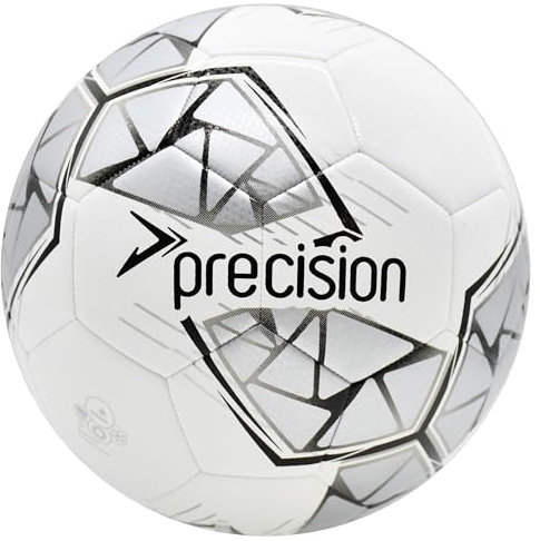 Precision Fusion FIFA Basic Training Ball, All-Weather, IMS Certified, Official, Highly Durable, 3.5mm Eva Foam, White, Silver, Black, Size Ball 4