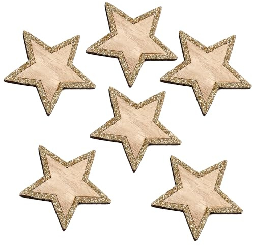 Oblique Unique® Holz Sterne 6er Set Holzdeko Holzstern Glitzernd Dekosterne für Weihnachten Weihnachtsdeko aus Echtholz