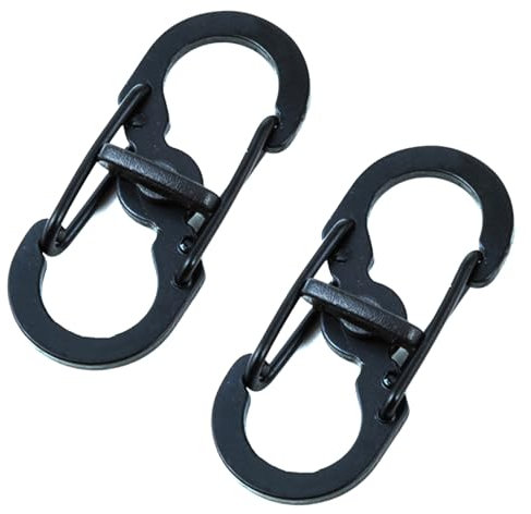 2 Pezzi Mini Durable In Acciaio Inox a Doppio Moschettone Ganci Unisex Evita che Chiavi e Altri Piccoli Accessori Cadano 35 mm di Lunghezza x 15 mm di Larghezza x 1,5 mm di Spessore (Nero)