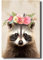LZIMU Waschbär Leinwand Bilder süßer Waschbär mit Blumen Poster Drucke lustige Tiere Bild rustikales Bauernhaus Kunstwerk Kinderzimmer Wanddekoration Gerahmt (Bild-2, (30.00 x 45.00 cms))
