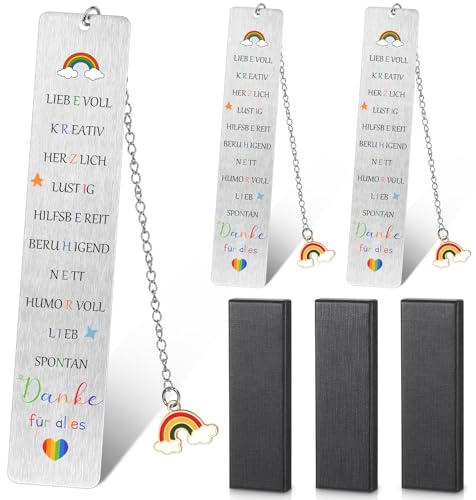 Dianelhall Kindergarten Abschiedsgeschenk Weihnachten Erzieherin Danke Lesezeichen mit Regenbogen Anhänger Edelstahl mit Geschenkbox Dankeschön Geschenke für Lehrer Kita Glücksbringer