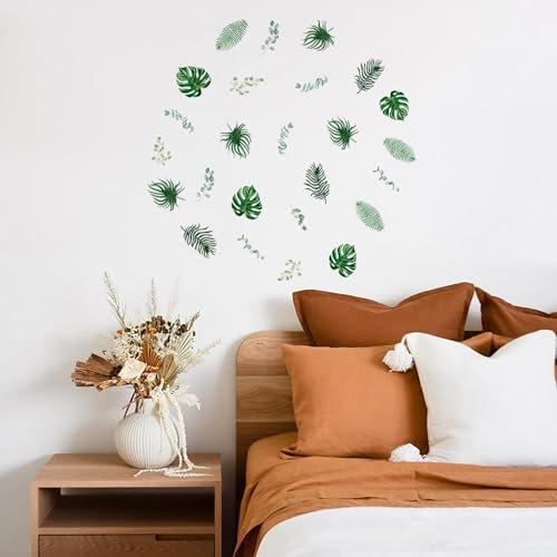 funlife Wandtattoo Pflanzen Tropische Blätter Wandaufkleber Pflanzen Grün Wandsticker Wohnzimmer Schlafzimmer Sofa Hintergrund Wanddekoration