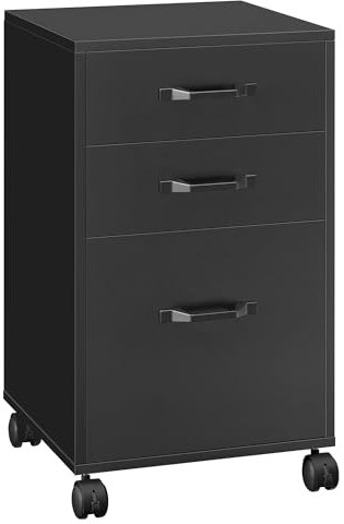 VASAGLE File Cabinet with 3 Drawers, Rolling Office Filing Cabinet with Wheels, for A4, Letter Sized Documents, Hanging File Folders, Industrial, Ink Black OFC065B16