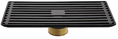 desagüe de Ducha, Desagüe de Ducha Lineal Desagüe de Suelo Rectangular con Rejillas, Cubierta de patrón, Rejilla y recogedor de Pelo, Acero Inoxidable extraíble, Negro Mate