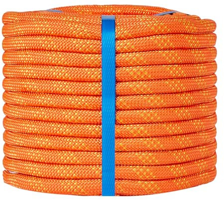 1/2 Inch 50ft Double Braided Polyester Arborist Rope, Heavy Duty Nylon Rope for Anchor, Tree Work, Cargo, Pulling, Sailing(Orange)