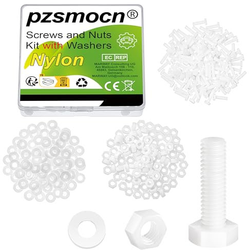 Pzsmocn 300 Pièces/100 Ensembles M4*15 mm en Plastique Nylon Blanc Hexagonales Externes Vis Écrou Combinaison Kit avec Rondelle Isolante, Taille Standard, pour Bricolage, Assemblage Électronique.