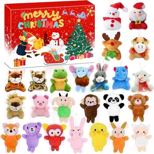 Chennyfun Calendario dell'Avvento 2024, 24 Giorni Conto alla Rovescia dell'Avvento con 24 Carino Peluche,Giocattoli Appesi con Animali di Peluche, Calendario 'Avvento di Natale per RagazziRagazze