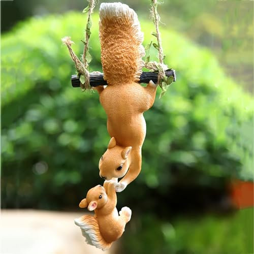 Uziqueif Eichhörnchen deko Garten, Hänger eichhörnchen statuen, für draußen, Terasse Figur Für Balkon deko, Tiere Figuren, Garten Figuren draußen