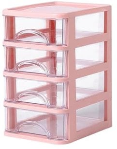 NRVTRE Tour de Rangement Plastique, 2/3/4/5 Tiroirs, Petite Tour de Rangement en Plastique, Idéale Rangement Bureau, Cours, Documents, Fournitures, Accessoires (Rose, 4 Tiroirs, Hauteur 23,5CM)