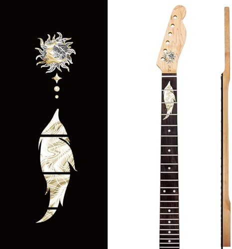 PLIGREAT 2er Pack Federn Gitarrenkopf Aufkleber Abnehmbare Sonne Mond Transfers Gitarre Kopfplatte Aufkleber für Akustikgitarren E-Gitarren Bass Dekor Guitar Board Aufkleber DIY Gitarrenhals Aufkleber
