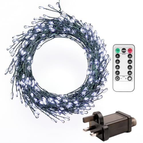 ZELUXDOT 20ft Firecracker Light String 200 LEDs Cool White Plug-in Indoor Silver Wire LED String Fairy Lights with Remote Control for Christmas Tree, Plants, Bedroom, Garden, Patio, Backyard