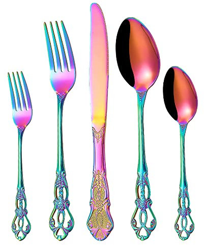 Set di posate, set di posate in acciaio inossidabile, plastica trasparente, set di cucchiai, coltelli e forchette, set di posate in argento a rilievo