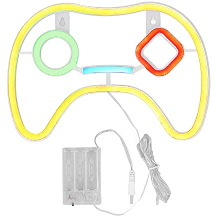Enlybee Insegna al neon LED a forma di controller di gioco, 28 x 19 cm, in PVC ABS sicuro, alimentato a batteria/USB, decorazione perfetta per stanze dei ragazzi, sale giochi