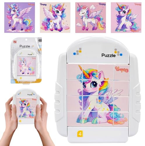TECHEEL 4 in 1 Drehbares 3D Puzzle, Kunststoff, Twisty, Fantasy, Einhorn, 16 Teile, 4 Sets, 1 Stück, 1 Puzzle, 3-6 Jahre