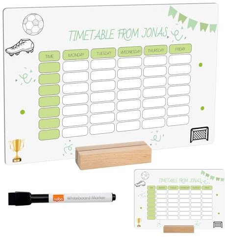 bssmmai Stundenplan Abwischbar mit Holzhalter und Stift, A4 Fussball Geschenke - Abwischbarer Stundenplan Junge Schulstart Fussball Geschenke Jungen/Mädchen