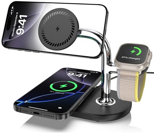 kabelloses Ladegerät für Apple, 3 in 1 Drahtlose Ladestation für iPhone 16/15/14/13/12, Ladegerät für Apple Watch 10/9/8/7/6/SE, Induktive Ladestation für AirPods 4/Pro