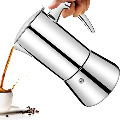 Vaolvpant No Coating 6 Cup Thickened 304 Stainless Steel Moka Pot Stovetop Espresso Maker Italian Coffee Machine 300ml 10.1oz Suitable for Gas Induction Stovetop Greca Coffee Maker Percolator
