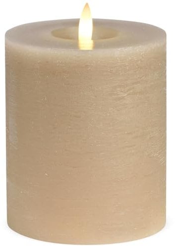 LED Stumpenkerze aus Echtwachs mit Timerfunktion & Fernbedienung - Kerze realistisch flackernde Flamme warmweiß Ø 10 x 12 cm - Elektrische Wachskerze in beige als gemütliche Tischdeko