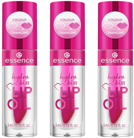 essence hydra kiss LIP OIL, Lipgloss, Nr. 06, Transparent, feuchtigkeitsspendend, pflegend, mit Ölen, glänzend, vegan, ohne Parabene, ohne Mikroplastikpartikel, Nanopartikel frei, 3er Pack (3x4ml)