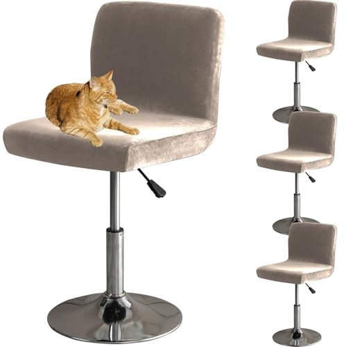 HOMECOVER Barhocker Bezüge Mit Rückenlehne, Stretch Samt Stoff Barhocker Stuhlbezüge Abnehmbar Niedriger Rücken Schwenkbare Stuhlbezug-Taupe-4er Set